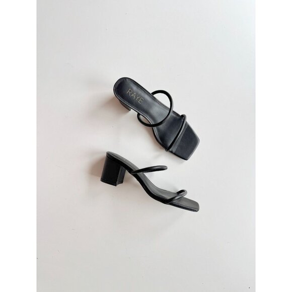 NWOB RAYE Etienne Black Leather Strappy Square Toe Block Heel Sandals, Size 5.5 - Picture 1 of 11